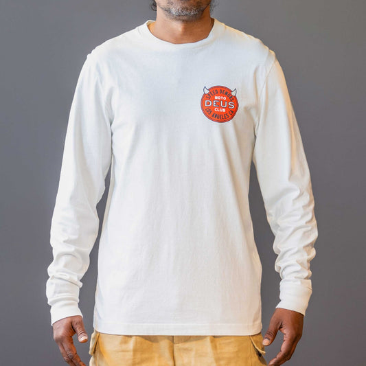 T-shirt manches longues vintage blanc Deus Ex Machina Riding Hot, British Parts Lucerne