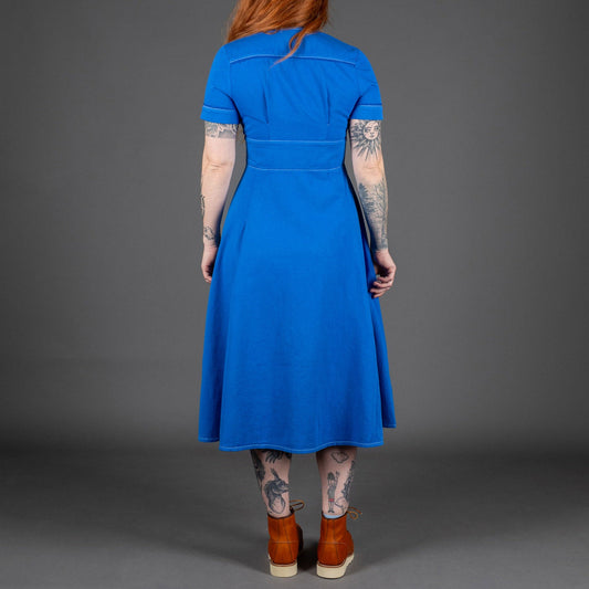 Hen's TeethWomens Dress Herringbone French BlueRobeBritish Parts Lucerne