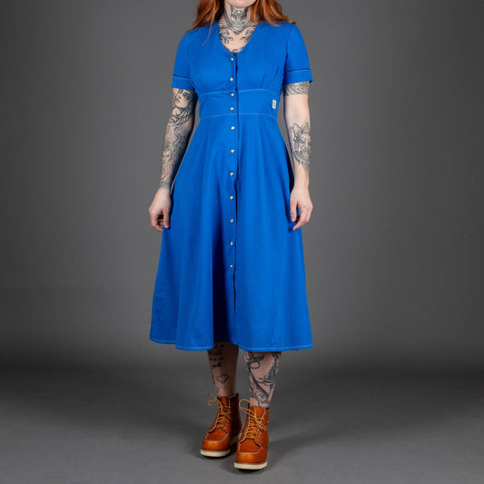 Hen's TeethWomens Dress Herringbone French BlueRobeBritish Parts Lucerne