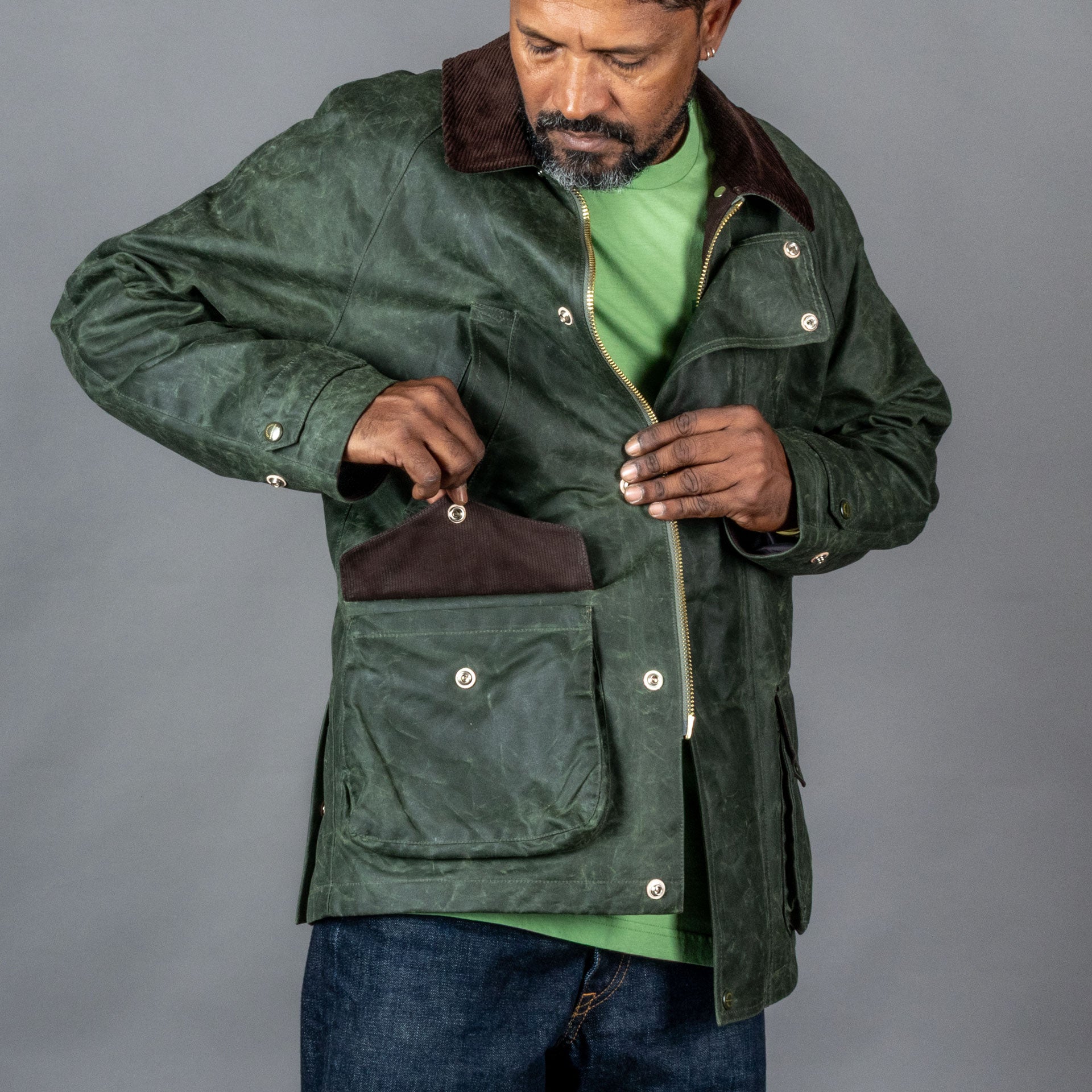 Manifattura CeccarelliRain Caban veste en cire vert foncéVestesBritish Parts Lucerne