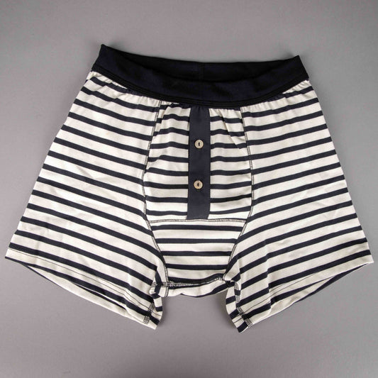 Merz b. SchwanenMen's Boxer rayé avec patte de boutonnage ardoise/natureCaleçonBritish Parts Luzern