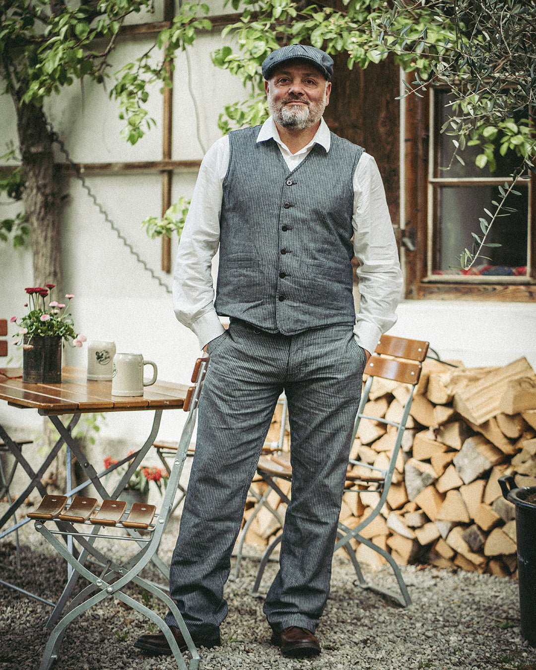 Pike Brothers1905 Hauler Vest Grey Striped LinenGiletsBritish Parts Luzern