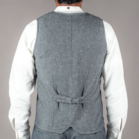 Pike Brothers1905 Hauler Vest Grey Striped LinenGiletsBritish Parts Luzern