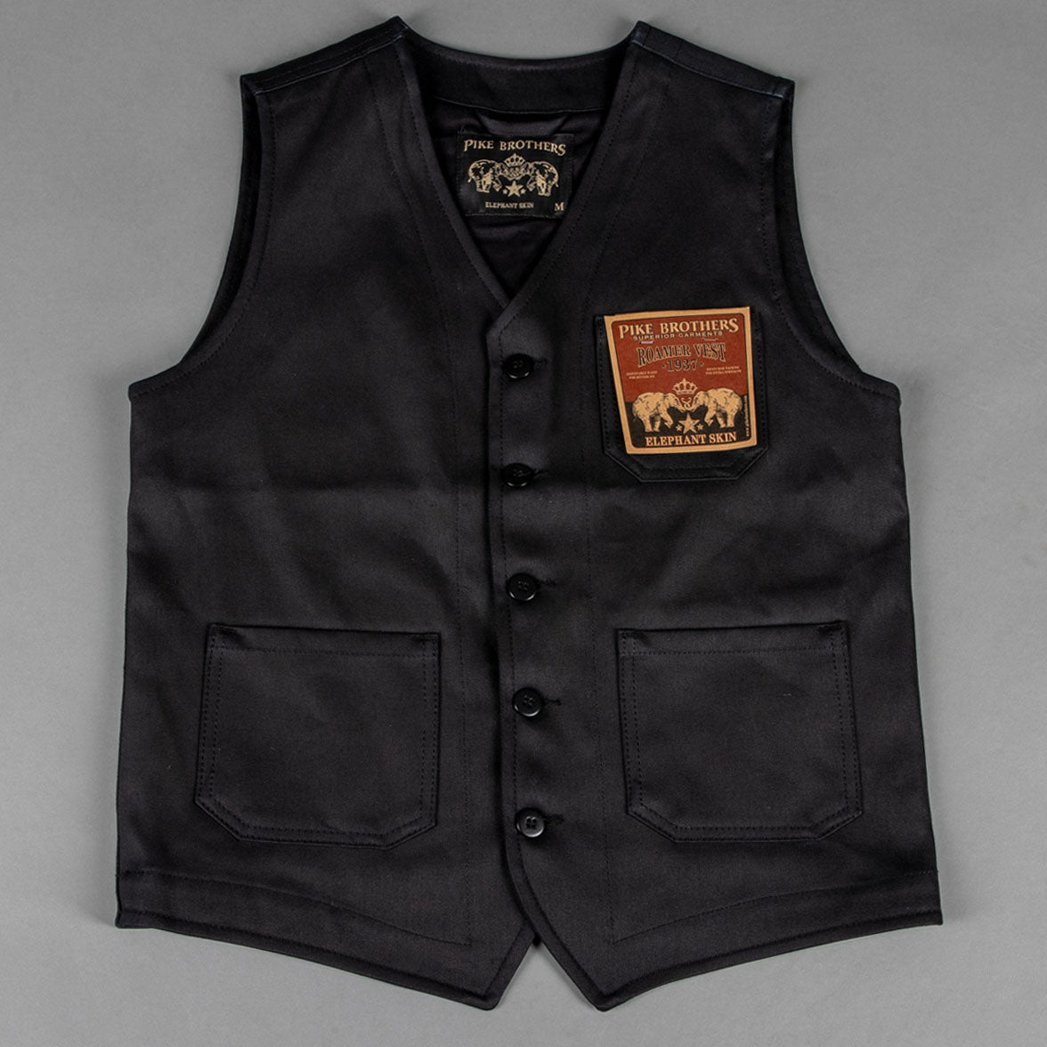 Pike Brothers1937 Roamer Vest Elephant Skin BlackGiletsBritish Parts Luzern