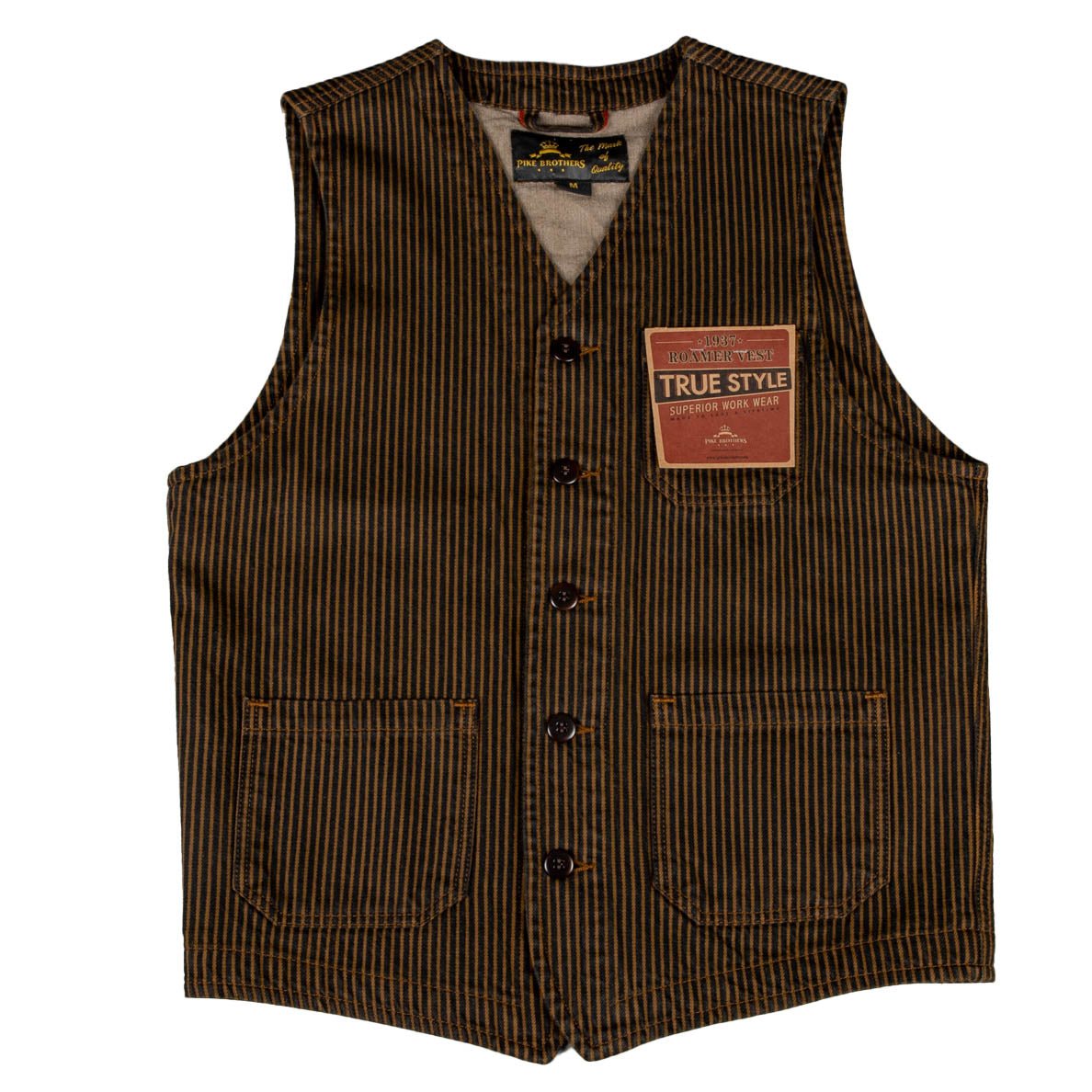 Pike Brothers1937 Roamer Vest Hickory Stripes BrownGiletsBritish Parts Luzern