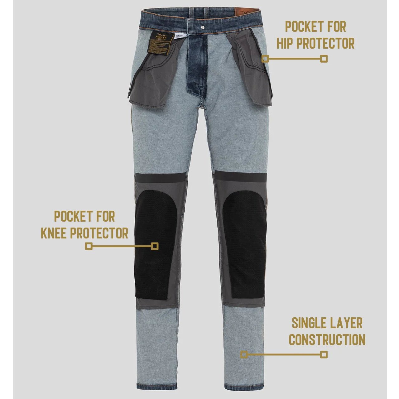 RokkerRokkertech Tapered Slim Bleu ClairPantalon MotoBritish Parts Lucerne
