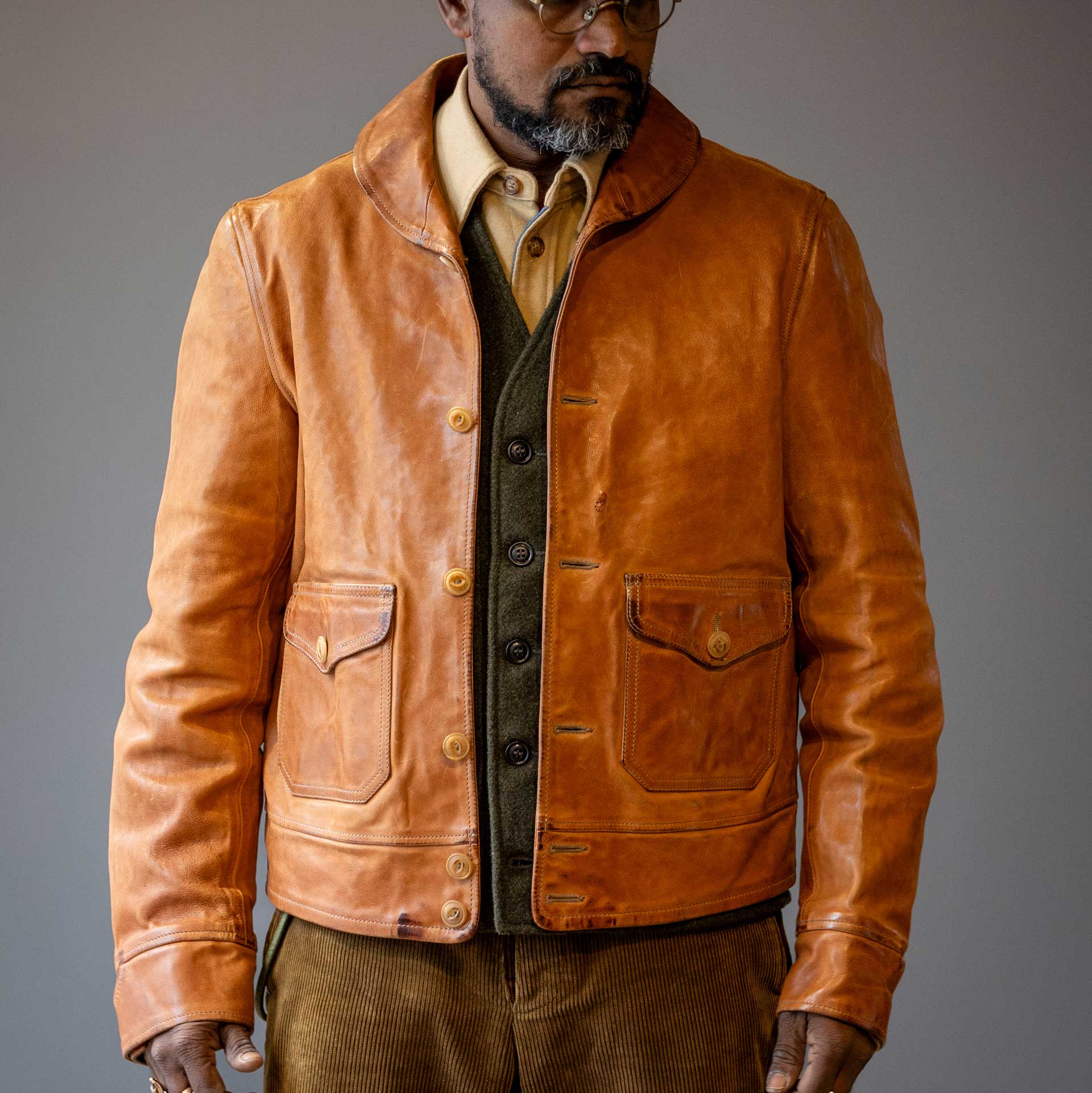 Thedi LeathersMTC - 127913 Veste en cuir de buffle CognacJackenBritish Parts Luzern