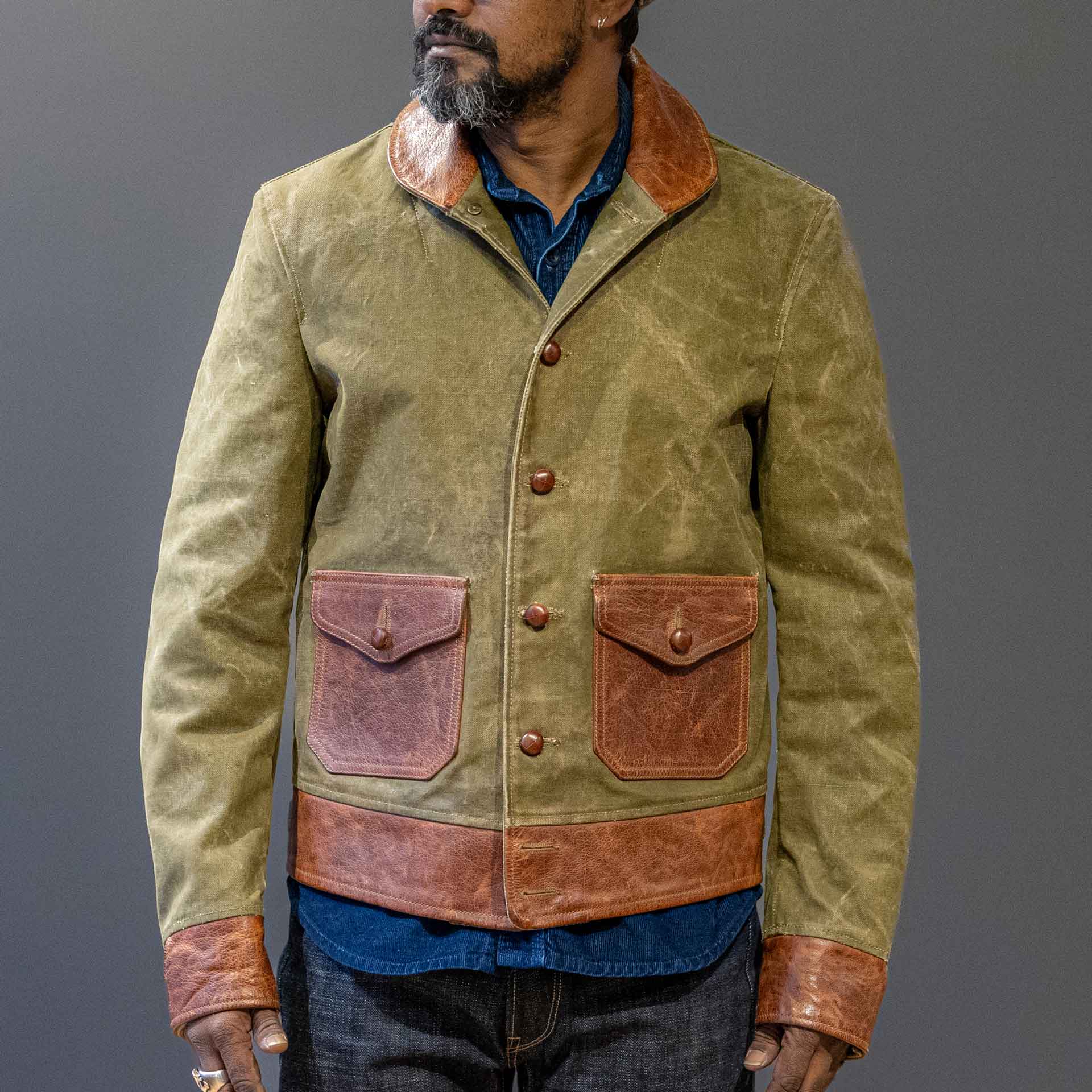 Thedi LeathersVeste en toile avec cuir de buffleVestesBritish Parts Lucerne