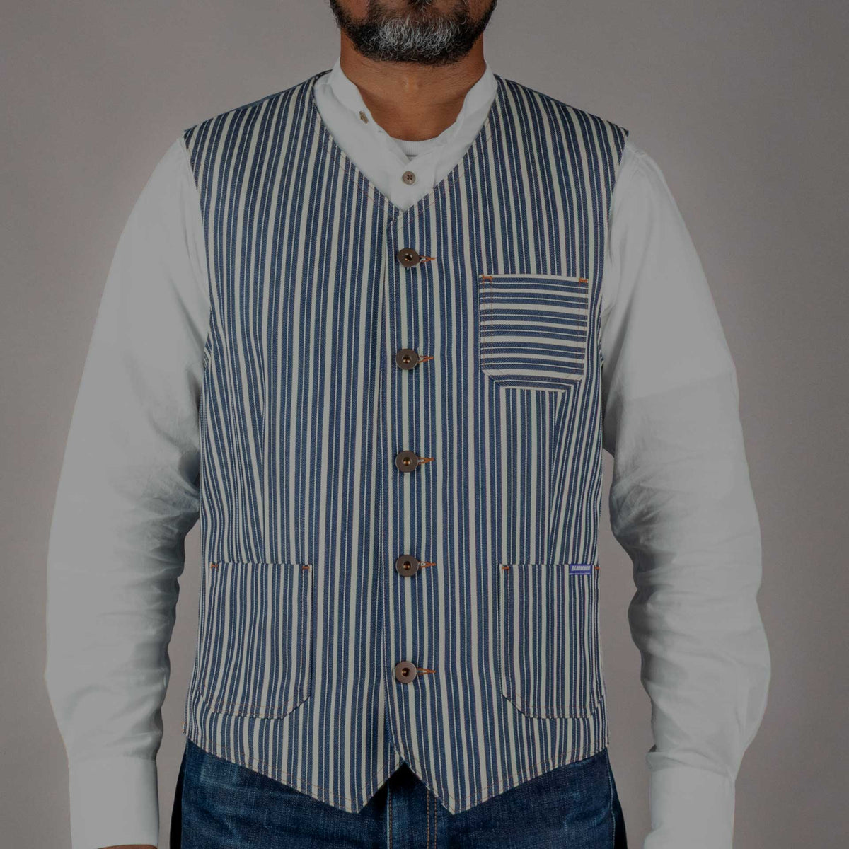 Blouse Pantalon en jeanHickory rayures larges bleu blancVesteBritish Parts Lucerne