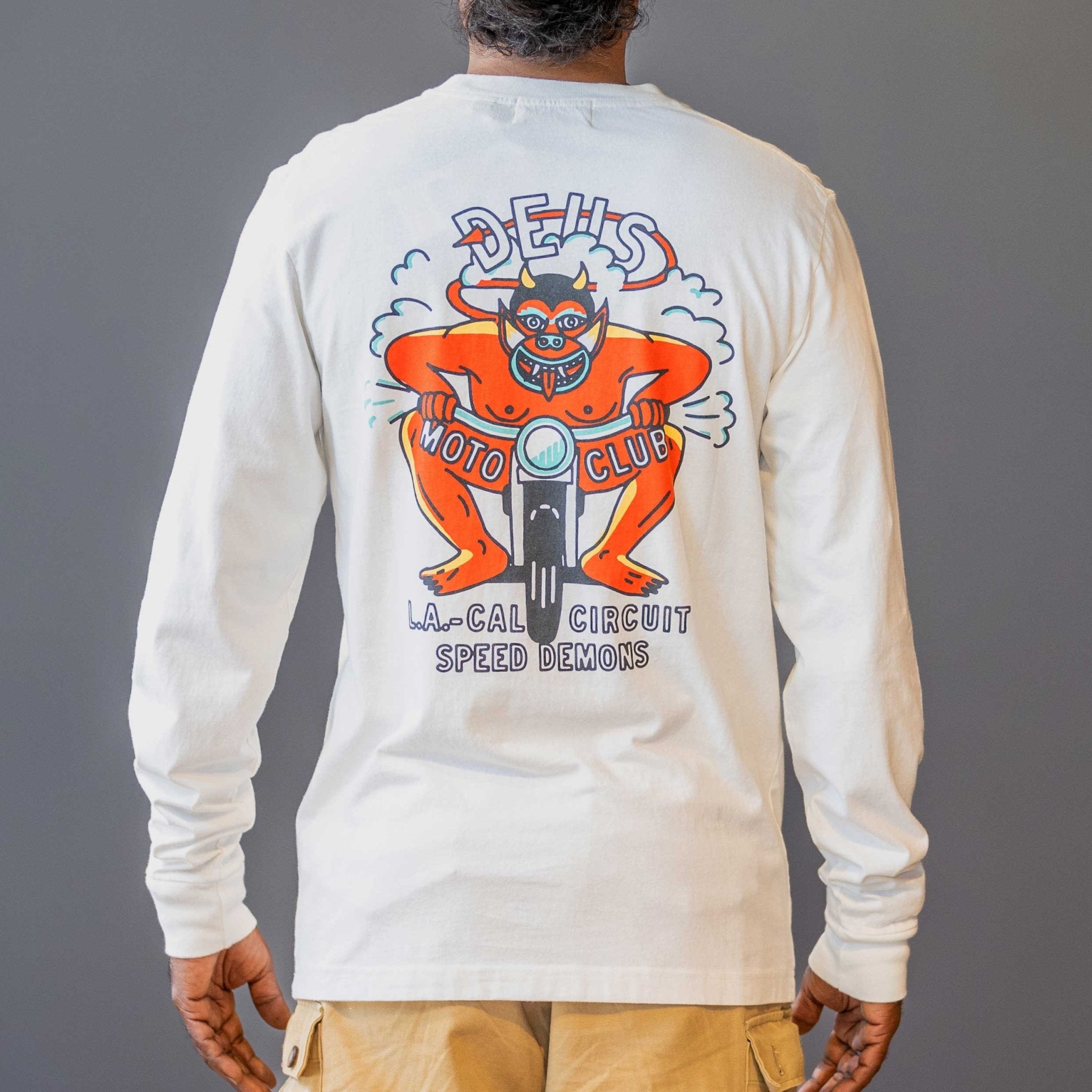 T-shirt manches longues vintage blanc Deus Ex Machina Riding Hot, British Parts Lucerne