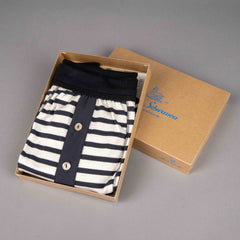 Merz b. SchwanenMen's Boxer rayé avec patte de boutonnage ardoise/natureCaleçonBritish Parts Luzern