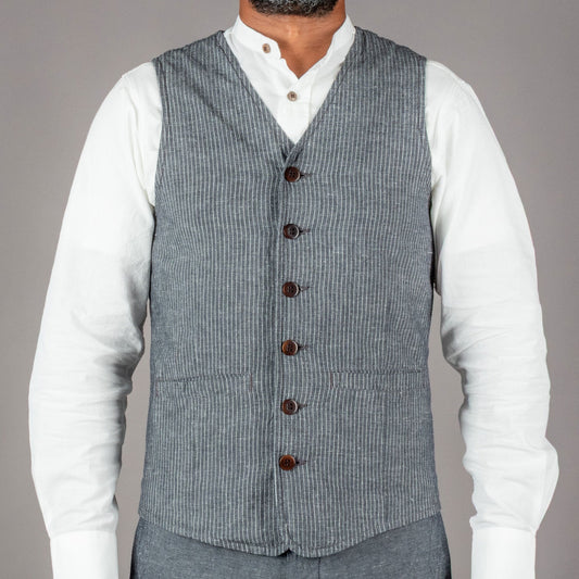 Pike Brothers1905 Hauler Vest Grey Striped LinenGiletsBritish Parts Luzern