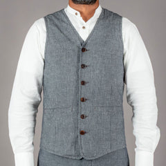 Pike Brothers1905 Hauler Vest Grey Striped LinenGiletsBritish Parts Luzern