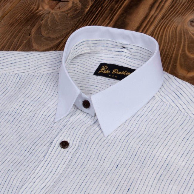 Pike Brothers1923 Buccanoy Shirt Lin Blanc BleuChemiseBritish Parts Lucerne