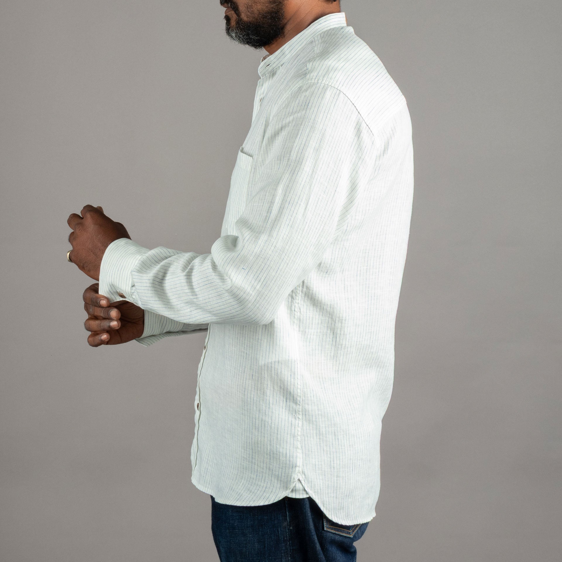 Pike Brothers1923 Buccanoy Shirt Lin Blanc BleuChemiseBritish Parts Lucerne