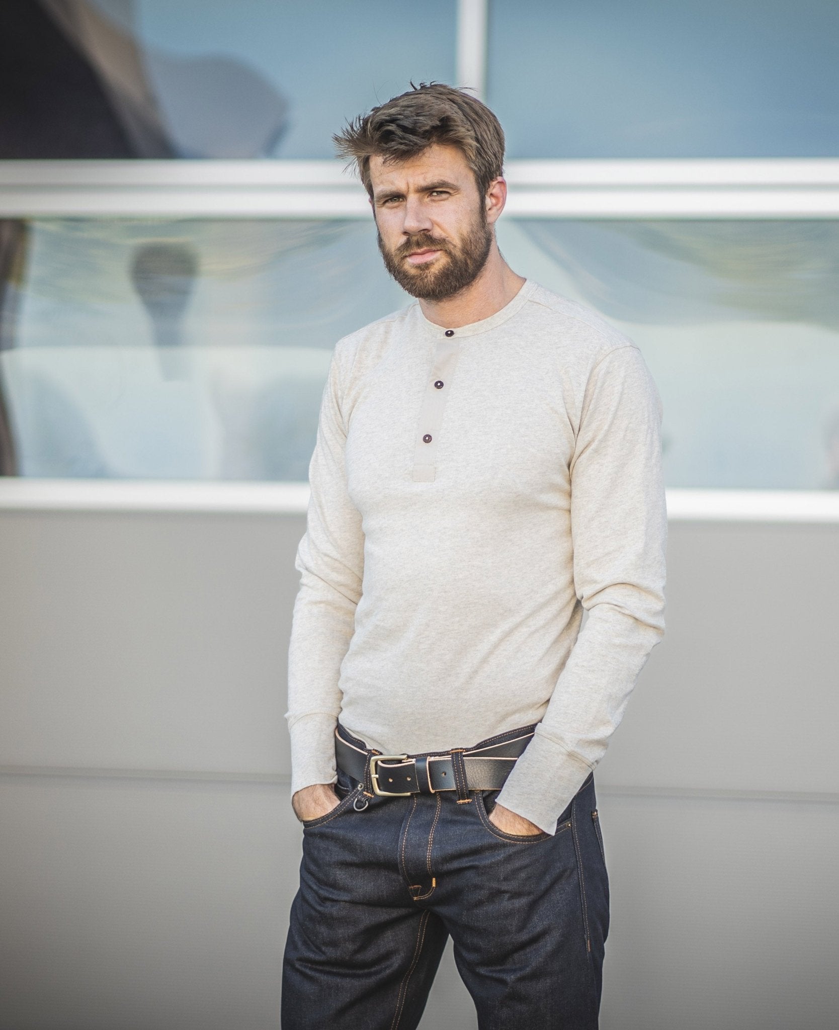 Pike Brothers1927 Chemise Henley manches longues écruHenleyBritish Parts Luzern