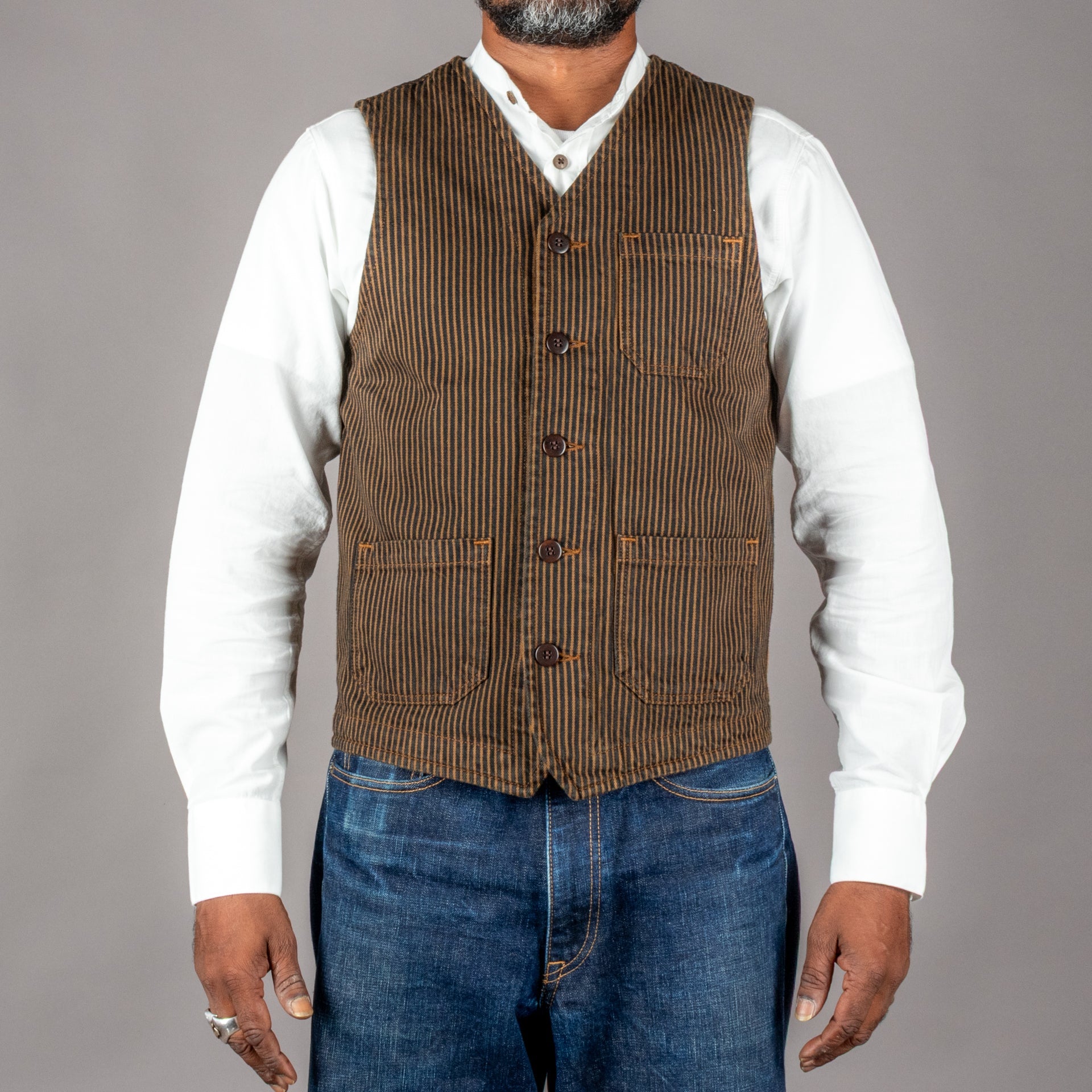 Pike Brothers1937 Roamer Vest Hickory Stripes BrownGiletsBritish Parts Luzern