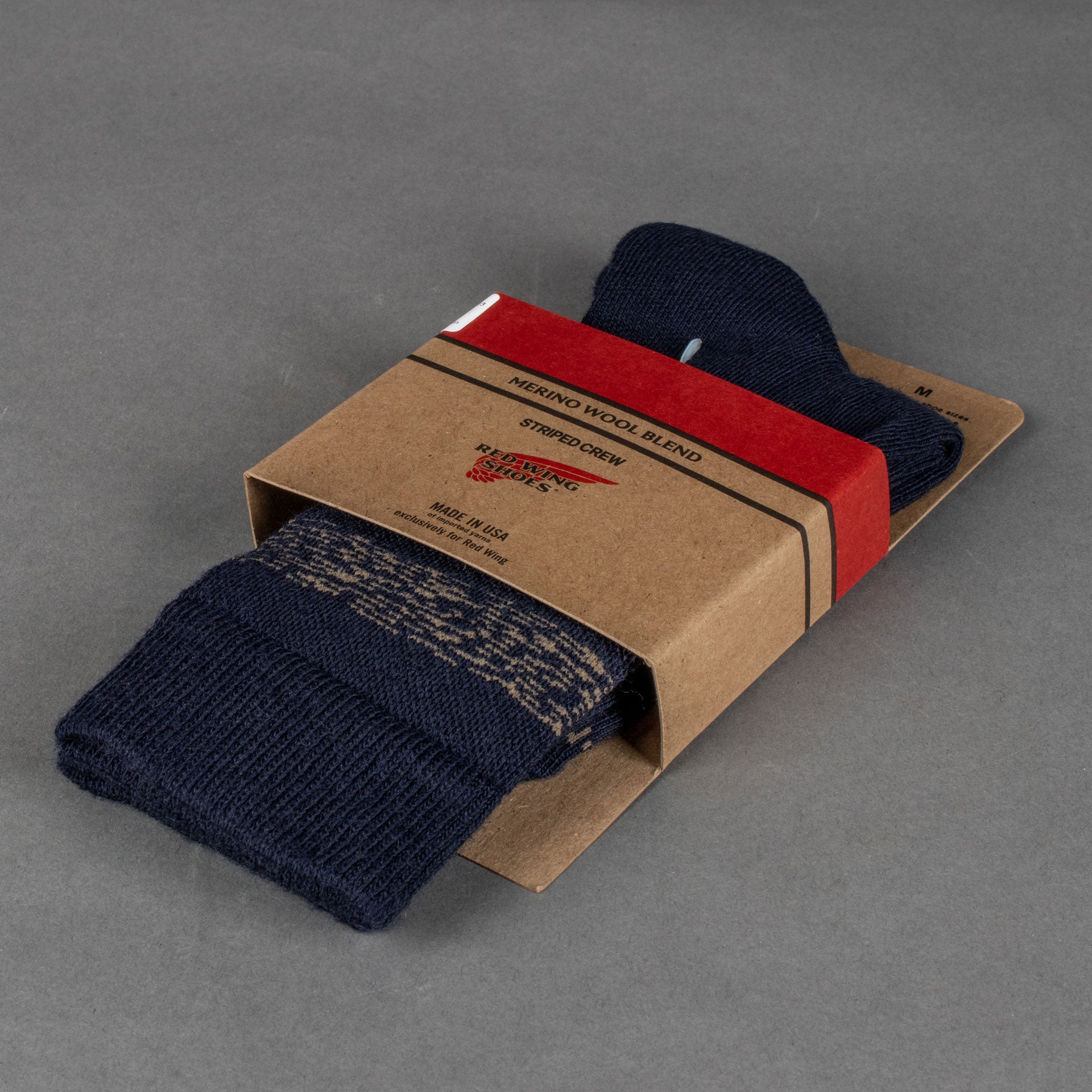 Red Wing ShoesWool Blend Striped Crew Chaussettes Navy/TanChaussettesBritish Parts Luzern