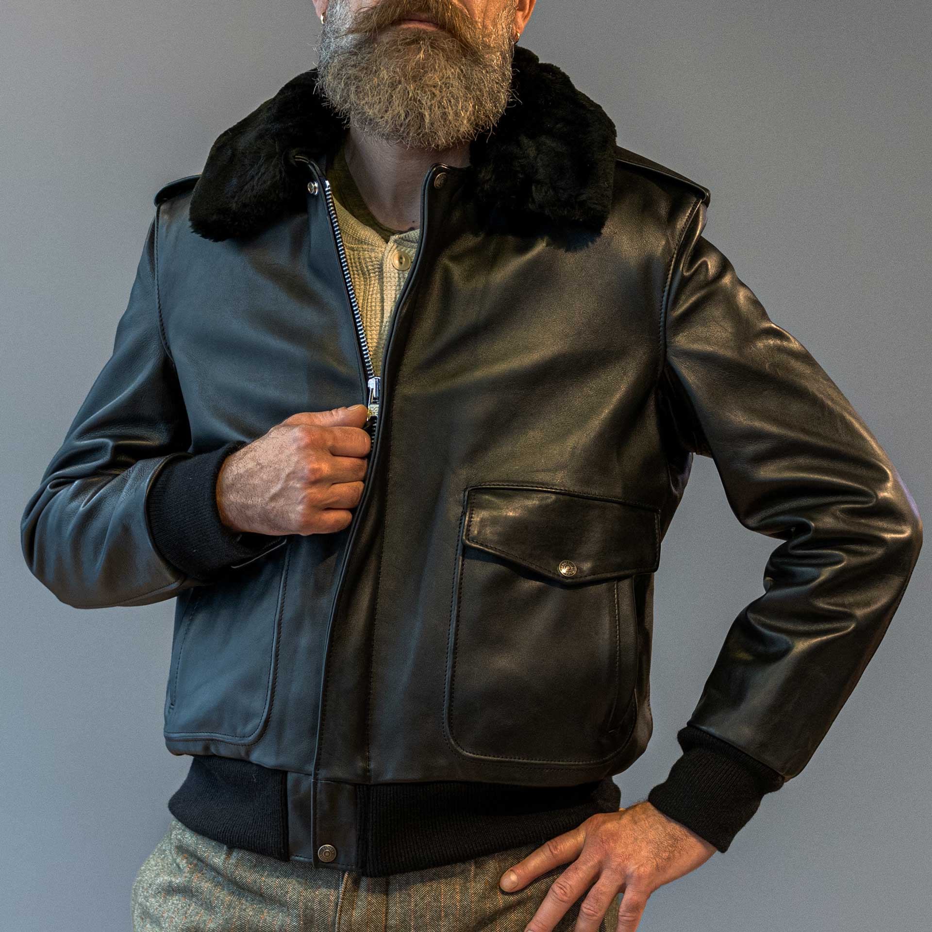 Schott NYCA - 2 aviateurs veste en cuir noirVeste en cuirBritish Parts Luzern