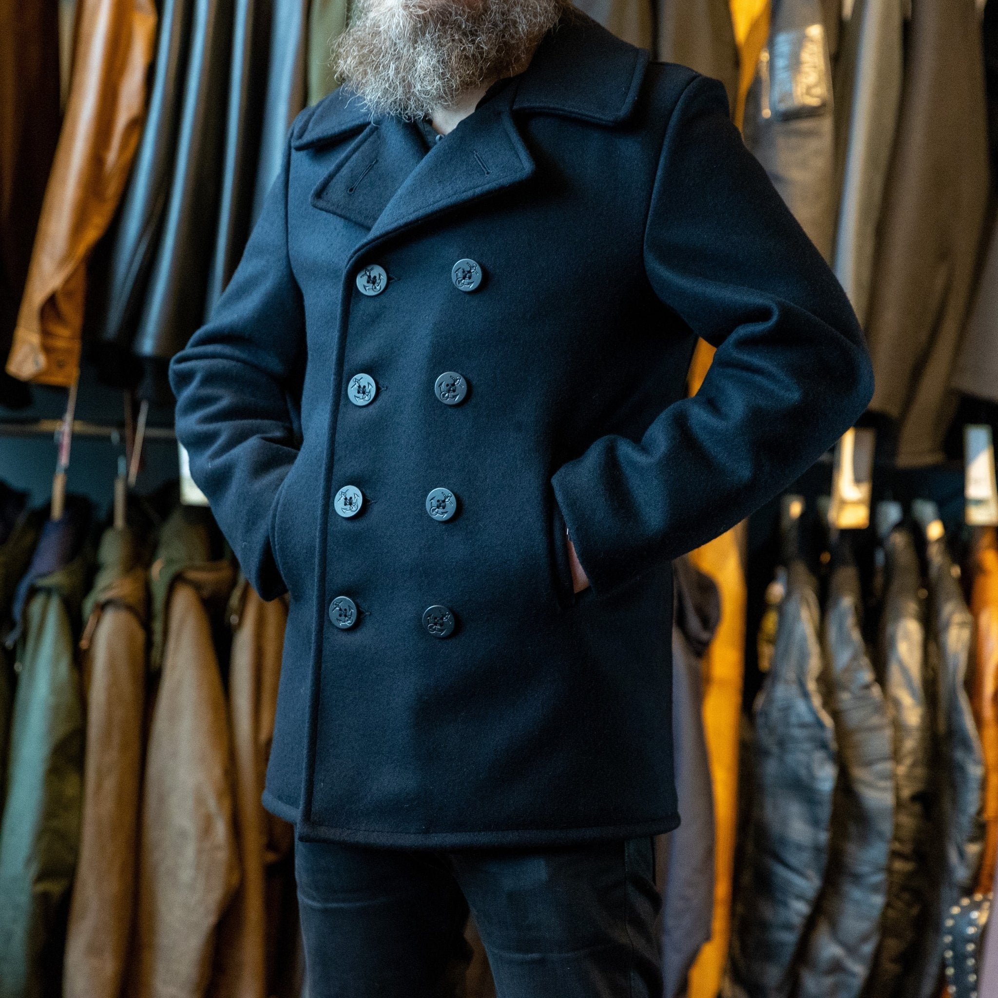 Schott NYCClassic Melton Wool Navy PeacoatManteauBritish Parts Luzern